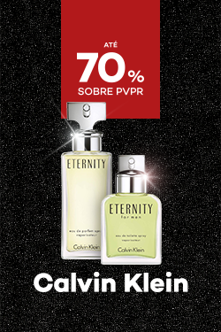 Marca Calvin Klein com destaque promocional de até 60% sobre preço de Venda ao Público Recomendado